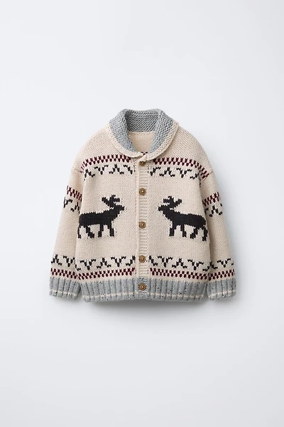 REINDEER KNIT CARDIGAN WITH WOOL