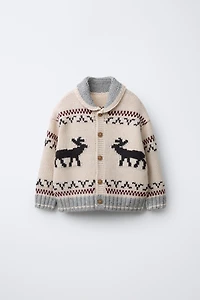 REINDEER KNIT CARDIGAN WITH WOOL