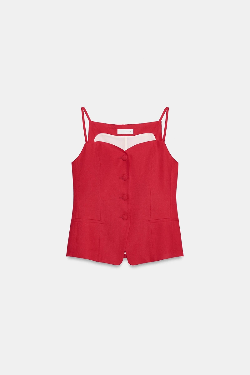 LINEN SWEETHEART NECK VEST
