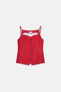 LINEN SWEETHEART NECK VEST