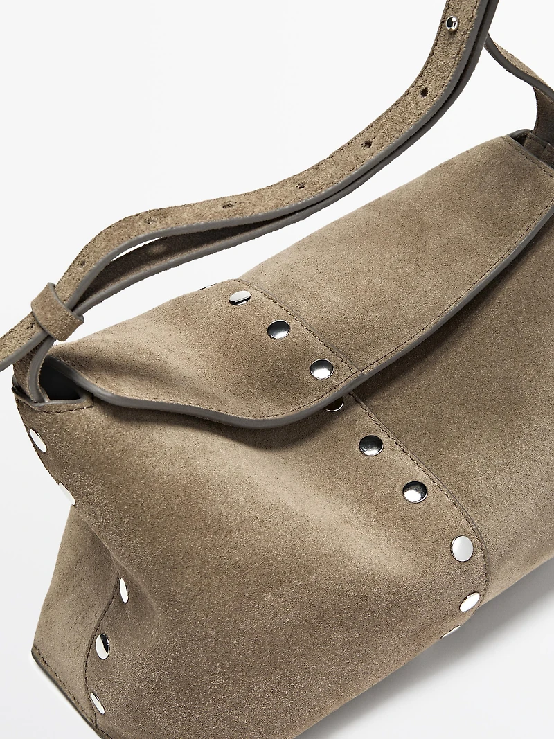 Split leather bag with stud details