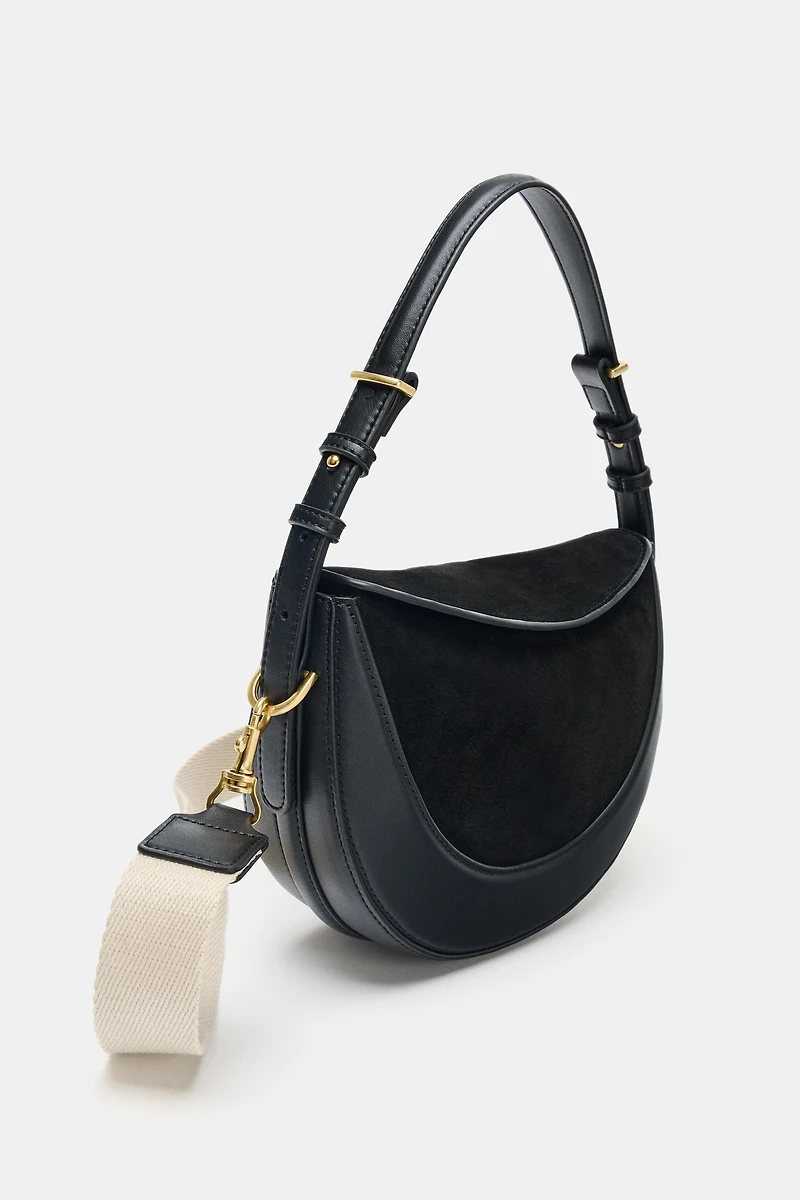 CROSSBODY BAG WITH LEATHER FLAP DETAIL