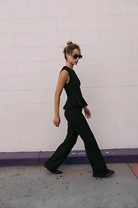 BOUCLÉ BUCKLE PEPLUM TOP