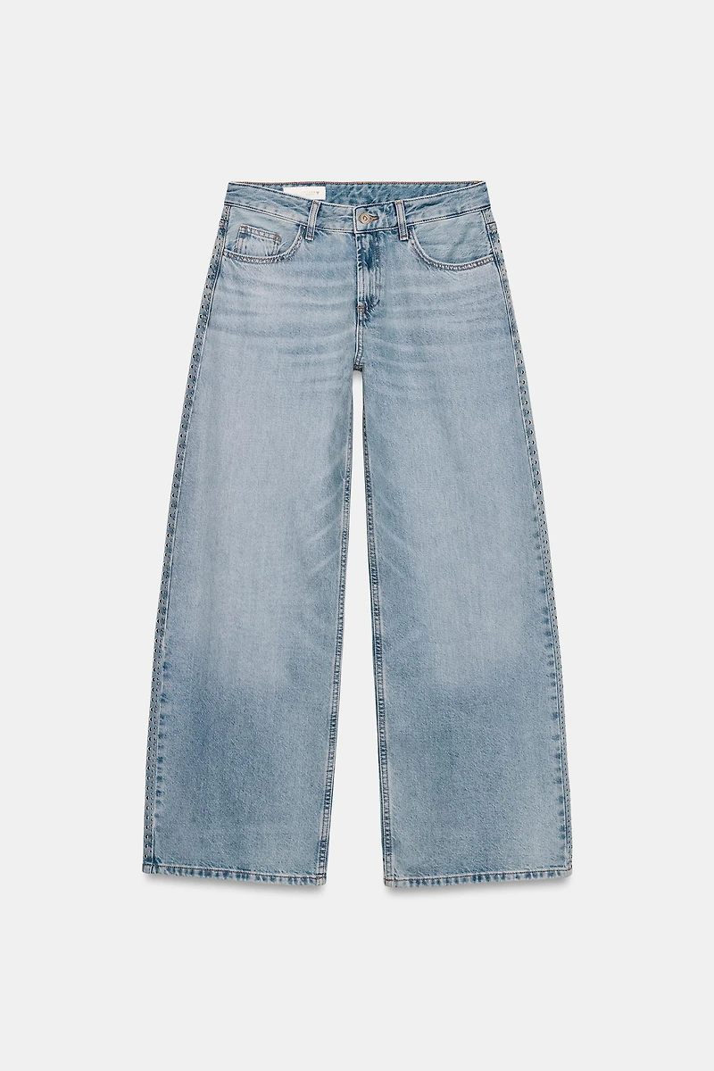 TRF HIGH WAIST EXTRA WIDE LEG STUD JEANS