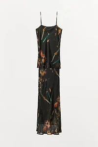 BEADED PRINTED CAPE DRESS