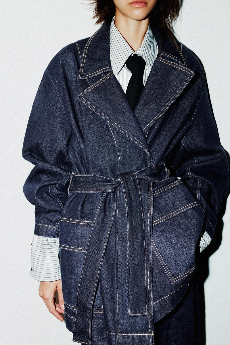 TRF DENIM SHORT TRENCH COAT
