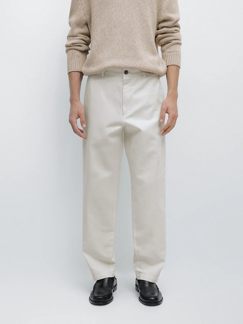 Pantalon tapered fit coton et lin