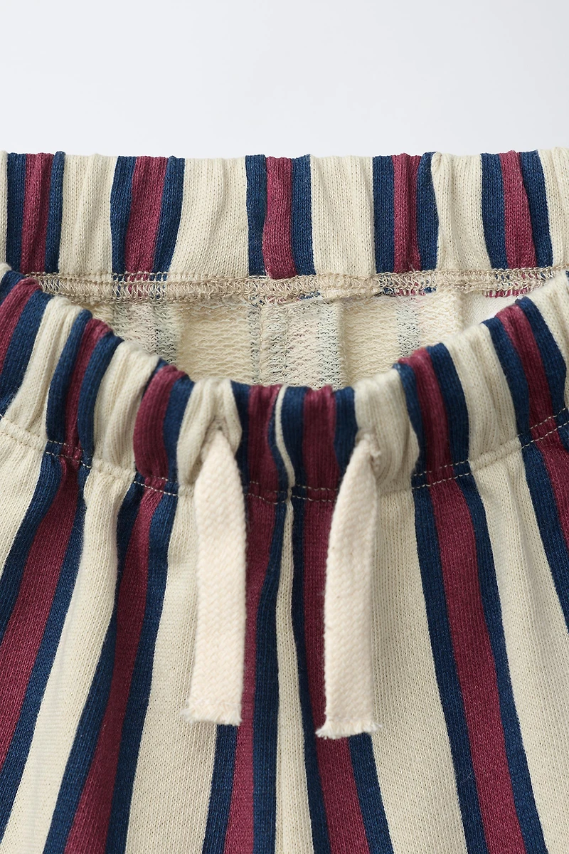 STRIPED FLEECE WIDE LEG PANTS