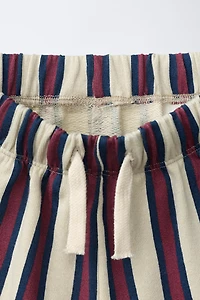 STRIPED FLEECE WIDE LEG PANTS