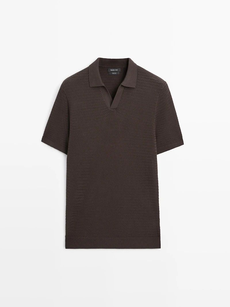 Short sleeve textured knit polo shirt
