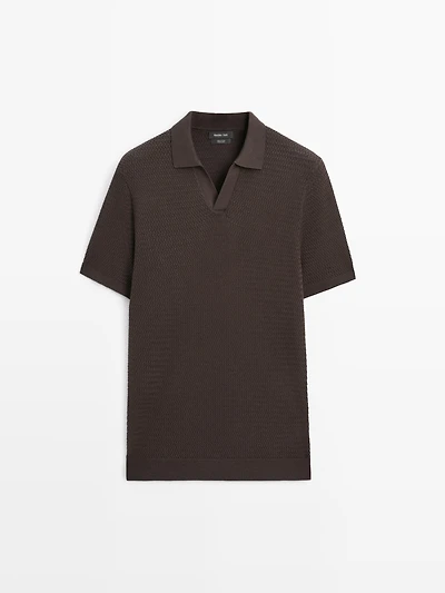 Short sleeve textured knit polo shirt