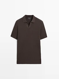 Short sleeve textured knit polo shirt