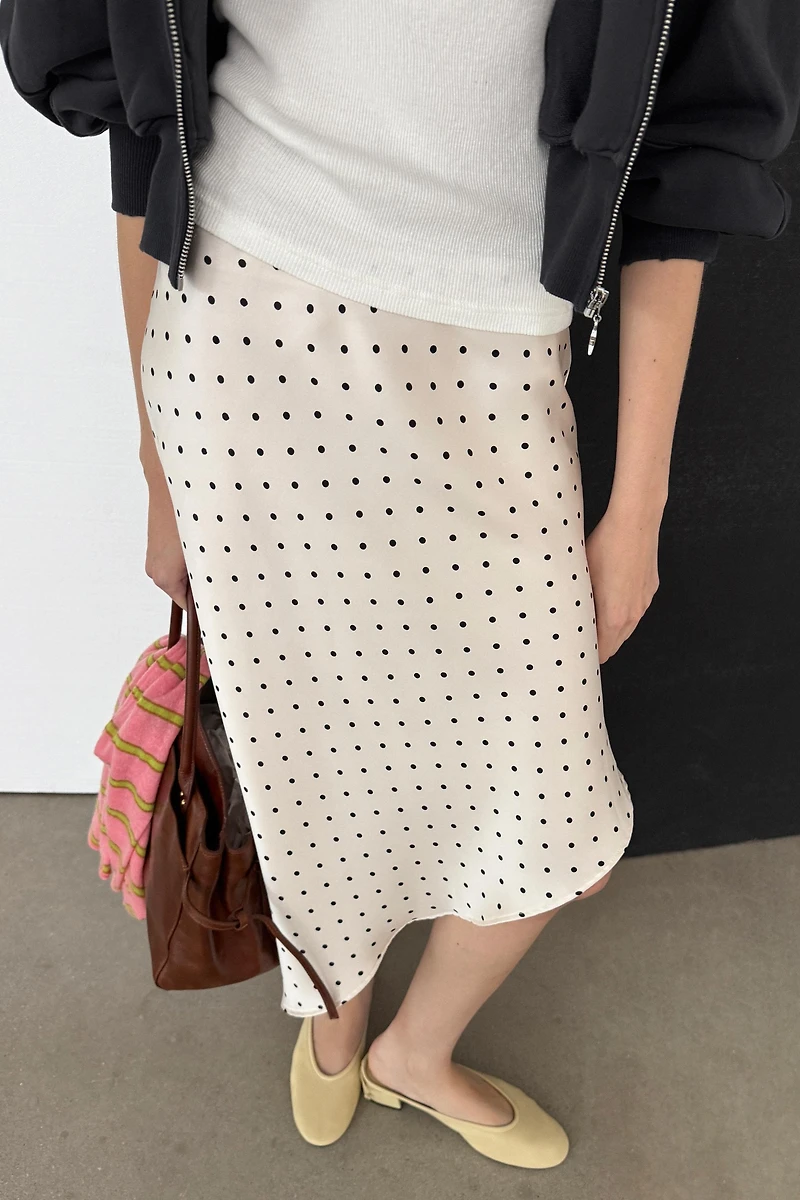 ASYMMETRIC POLKA DOT SATIN SKIRT