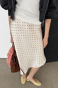 ASYMMETRIC POLKA DOT SATIN SKIRT