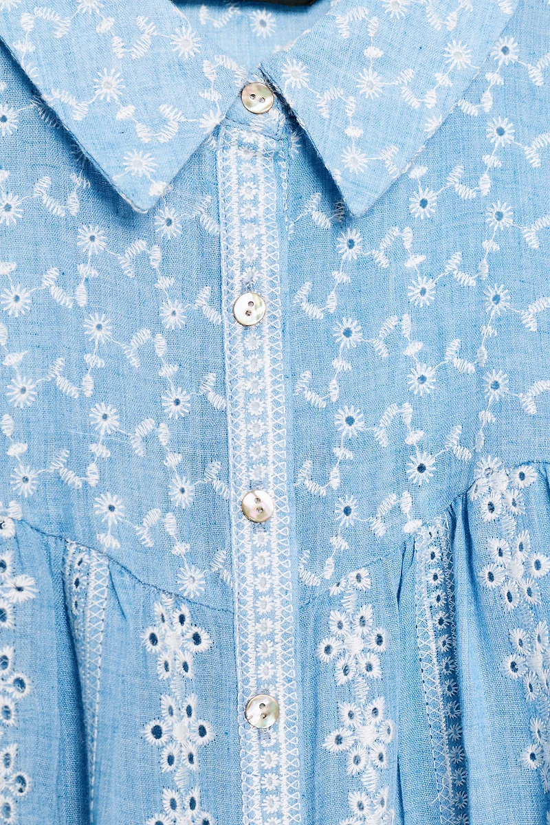 ROMANTIC EMBROIDERED EYELET BLOUSE
