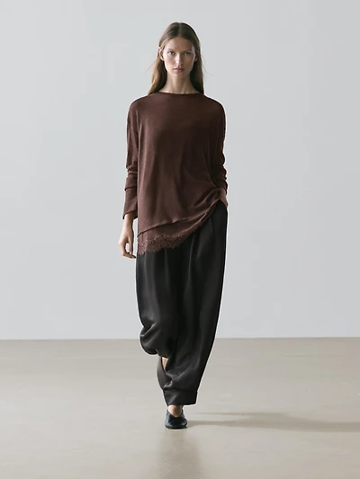 Long sleeve T-shirt with lace detail
