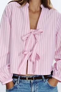 STRIPED POPLIN SHIRT WITH TIES