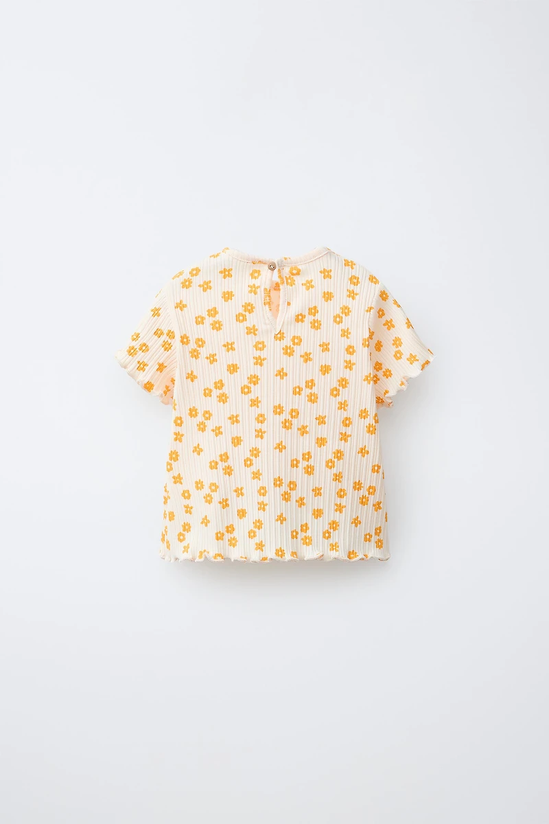 T-SHIRT CÔTELÉ À FLEURS