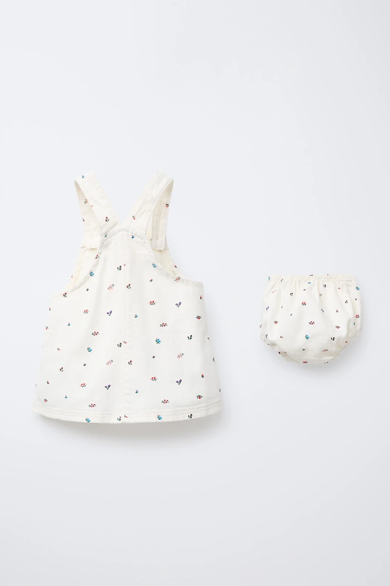 FLORAL TWILL PINAFORE DRESS AND BLOOMERS