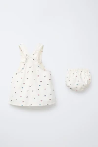 FLORAL TWILL PINAFORE DRESS AND BLOOMERS