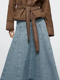 Denim godet midi skirt