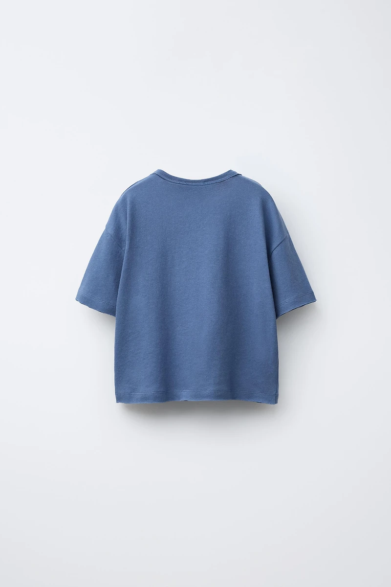 WASHED EFFECT T-SHIRT WITH COTTON AND LINEN
