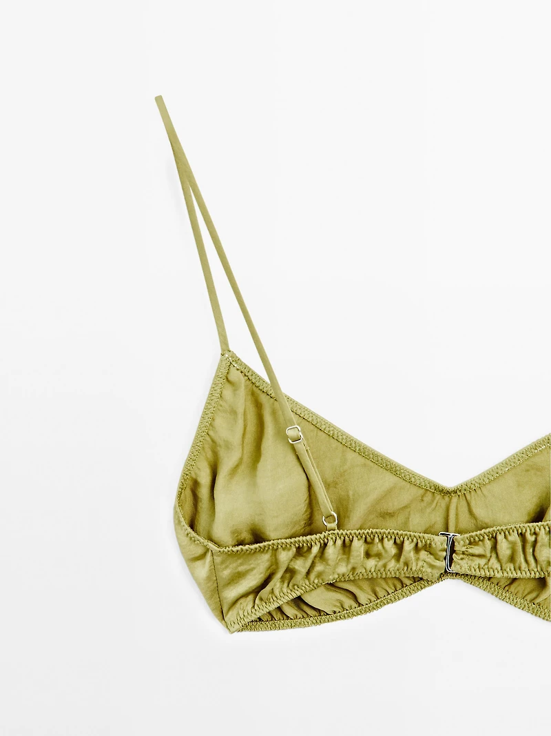 Gathered satin triangle bra
