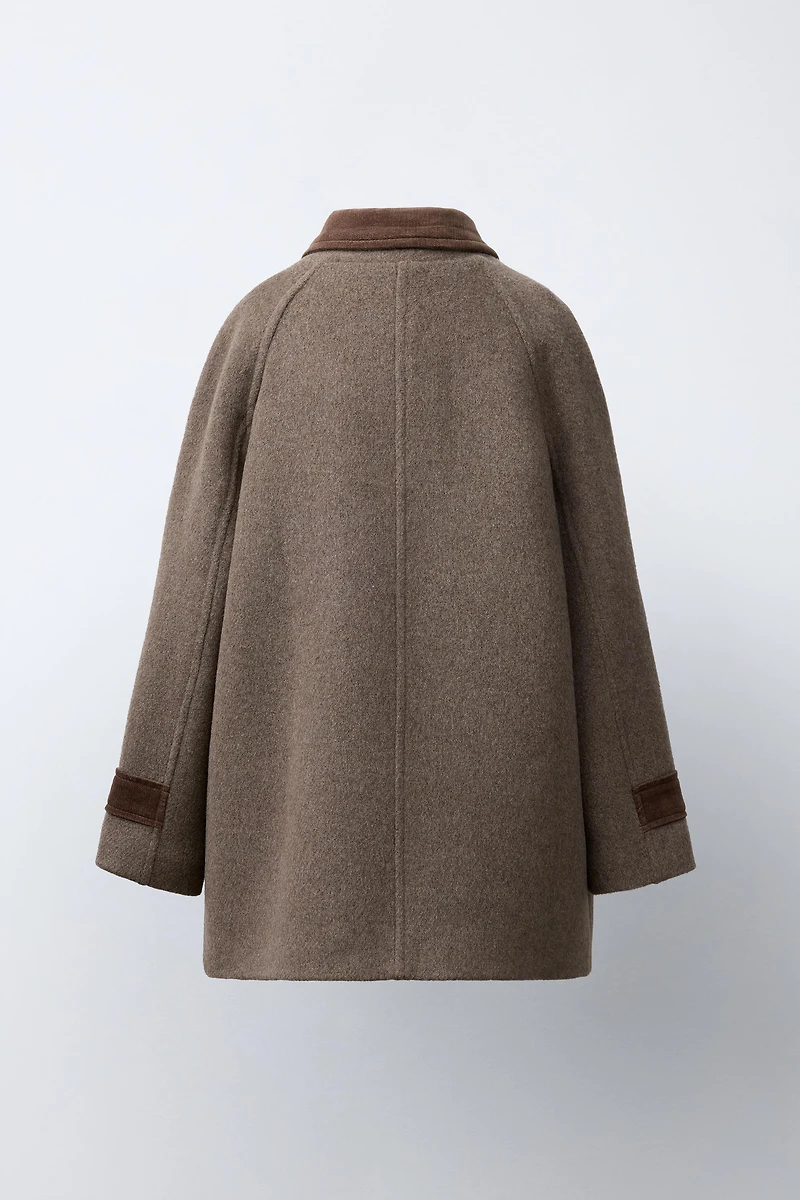 CONTRAST VELVET WOOL BLEND COAT