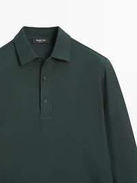 Textured piqué polo shirt with long sleeves