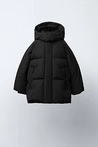 LONG FEATHER AND DOWN WATER REPELLENT WIND RESISTANT PUFFER COAT