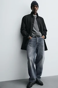 DENIM TRENCH COAT WITH CONTRASTING COLLAR