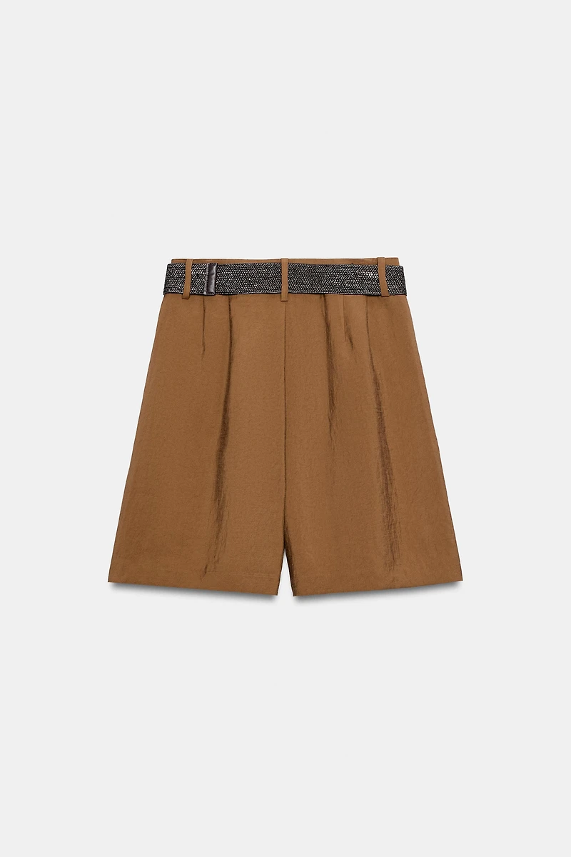 PLEATED BELTED SHORTS