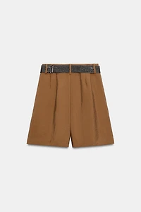 PLEATED BELTED SHORTS