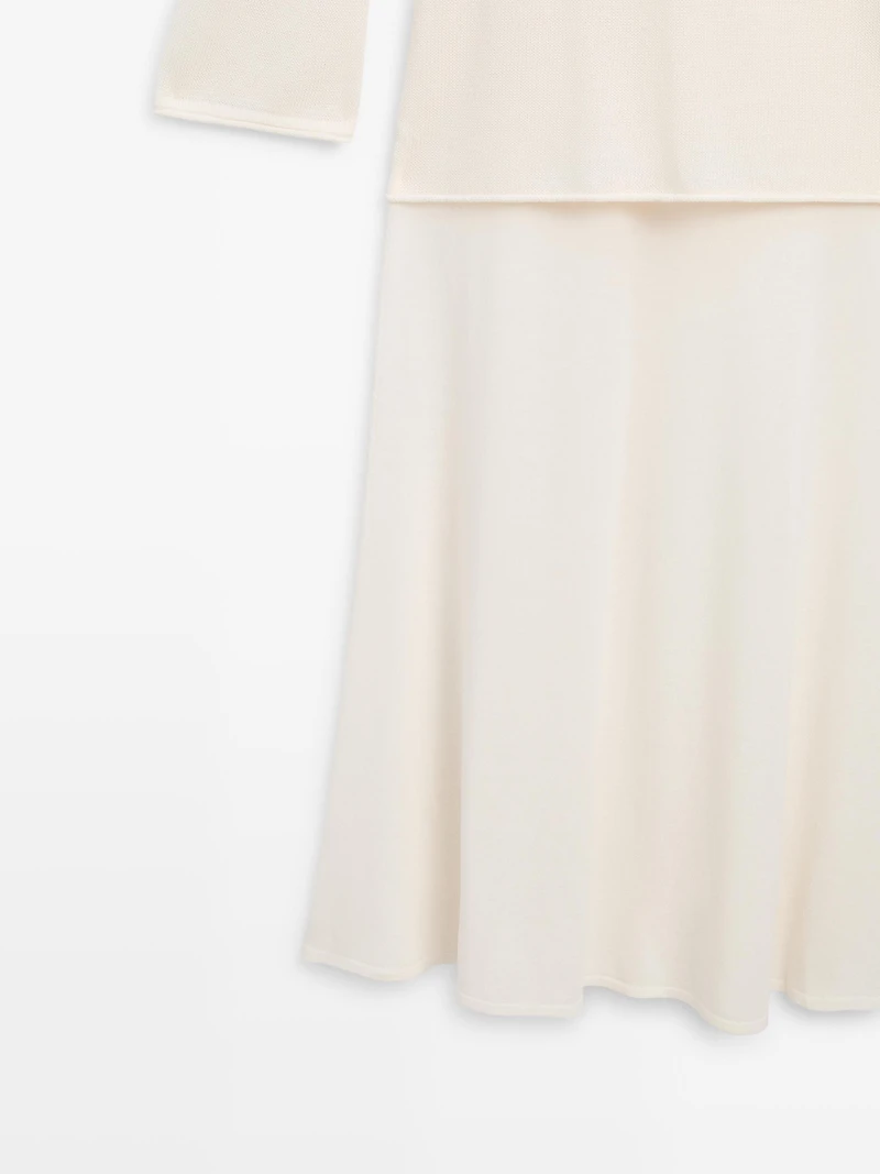Double-layer knit dress with long sleeves