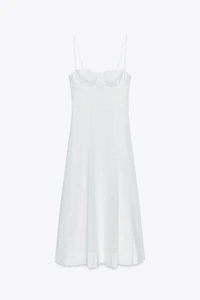 EMBROIDERED EYELET CORSET MIDI DRESS