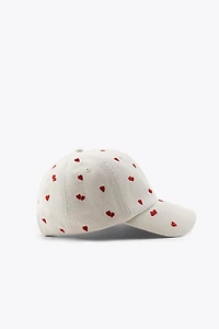 TWILL CAP WITH EMBROIDERED HEARTS