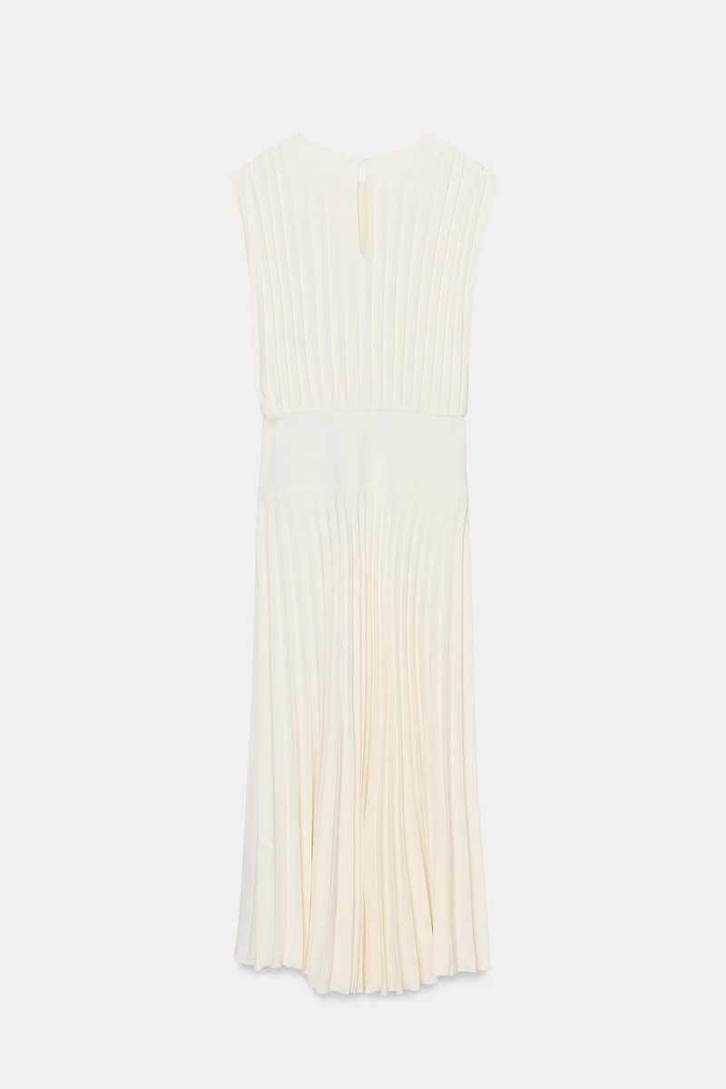 PLEATED BELTED MIDI DRESS