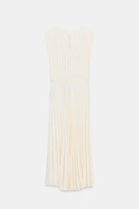 PLEATED BELTED MIDI DRESS