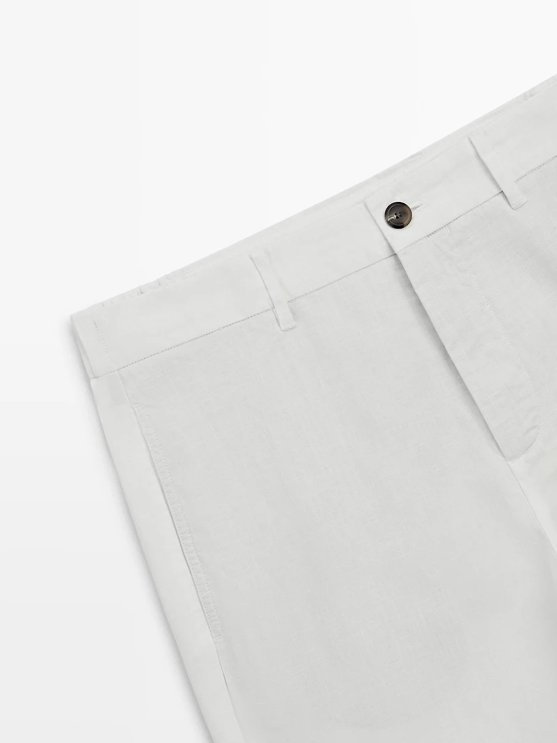 Linen blend tapered fit trousers