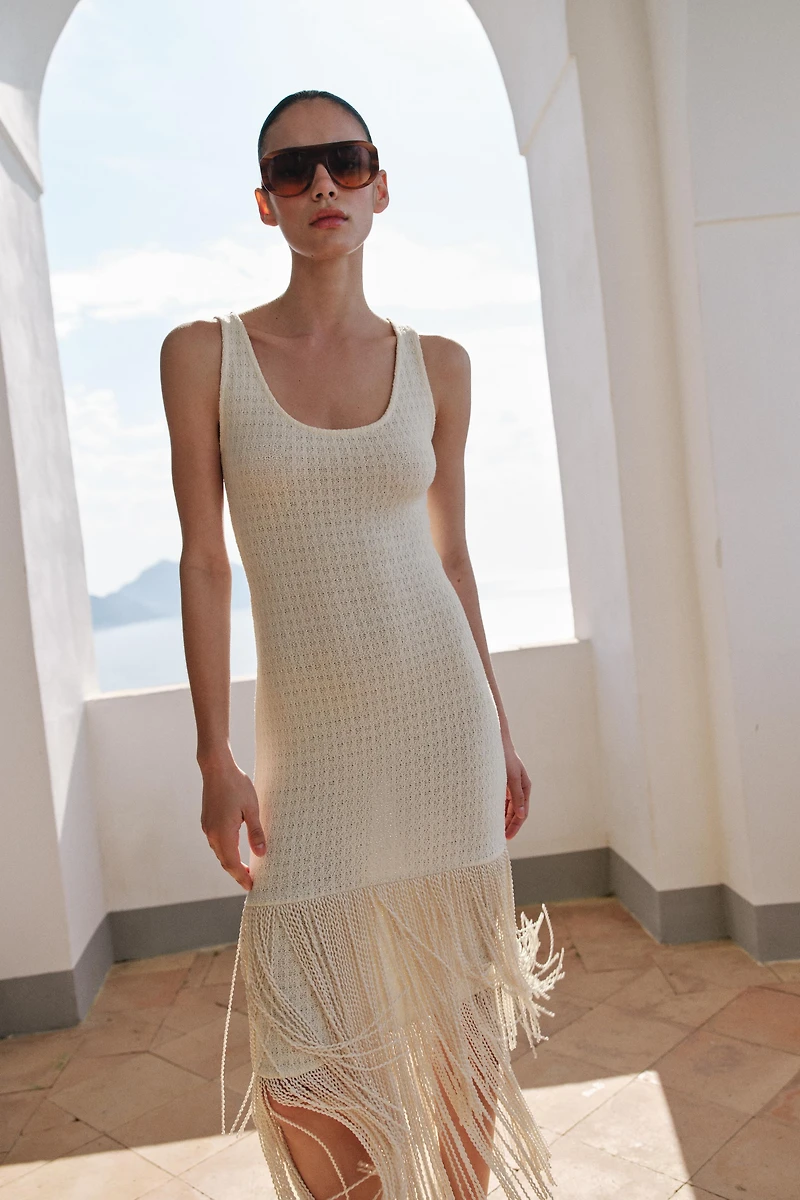 TEXTURED FRINGED DRESS