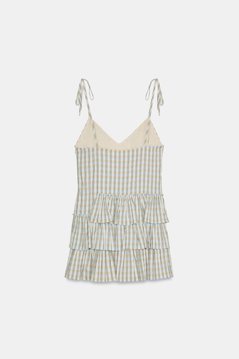 PLAID RUFFLED MINI DRESS