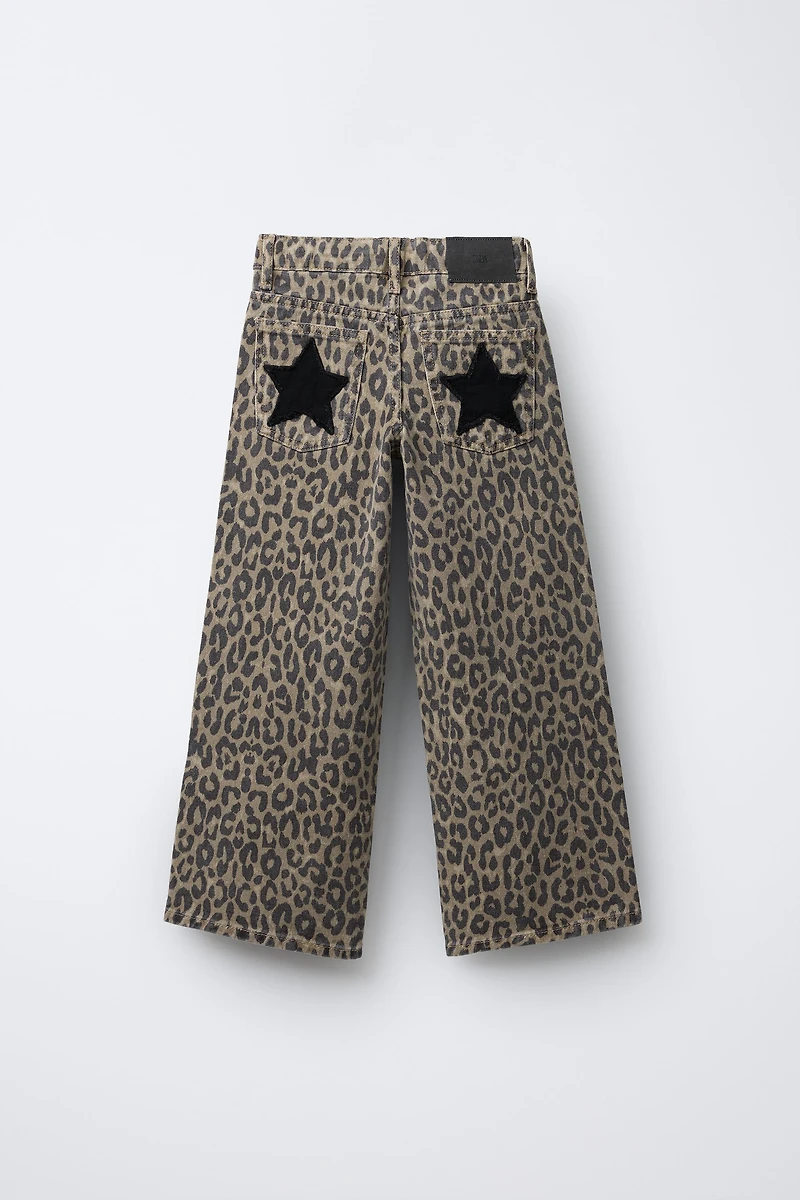ANIMAL PRINT AND STAR WIDE LEG JEANS