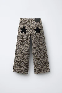 ANIMAL PRINT AND STAR WIDE LEG JEANS