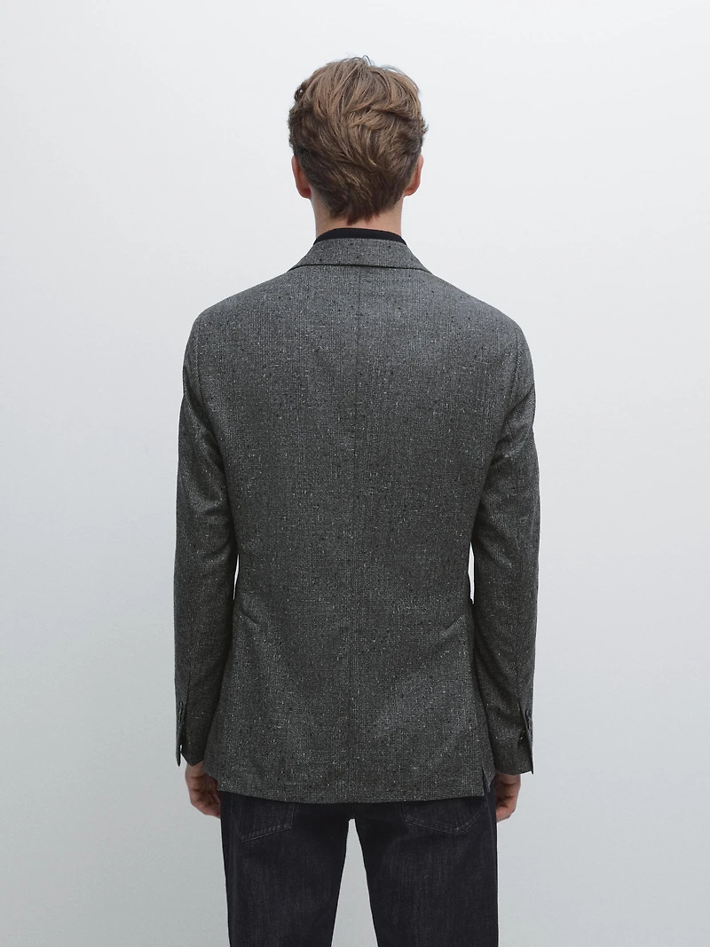 Blazer à carreaux texturé en laine mélangée