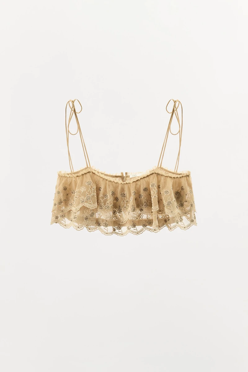 EMBROIDERED RUFFLE CAMISOLE