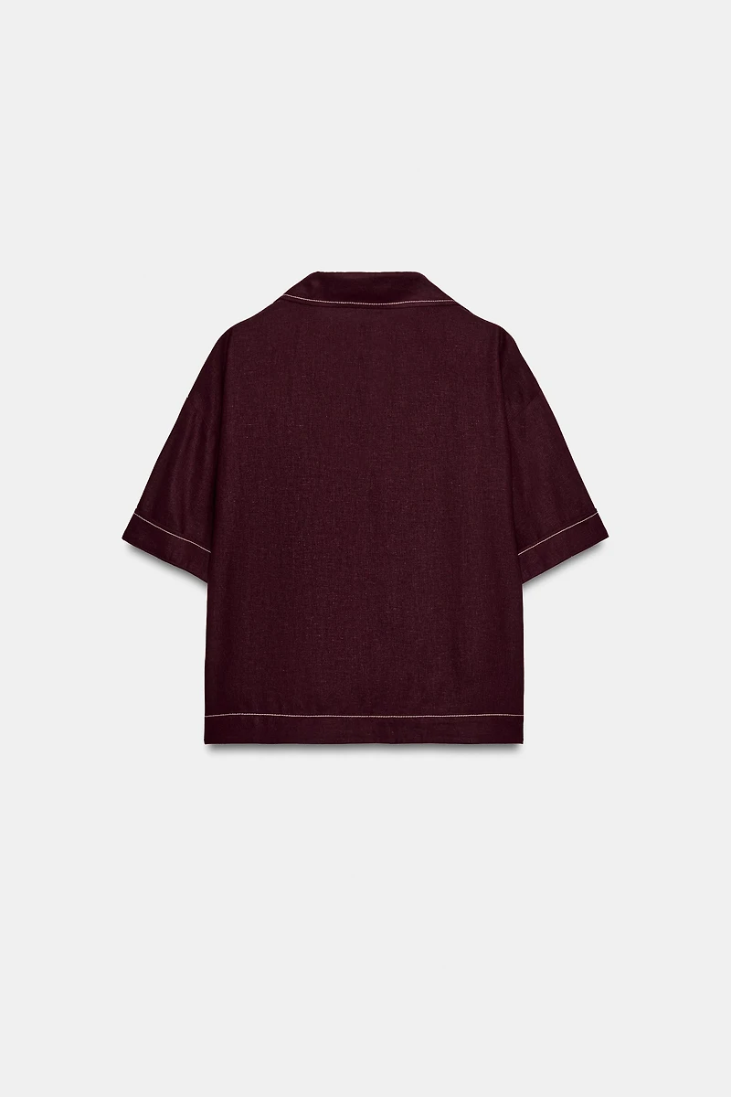 LINEN TOP WITH CONTRAST PIPING