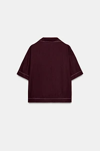 LINEN TOP WITH CONTRAST PIPING