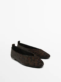Printed faux fur ballet flats
