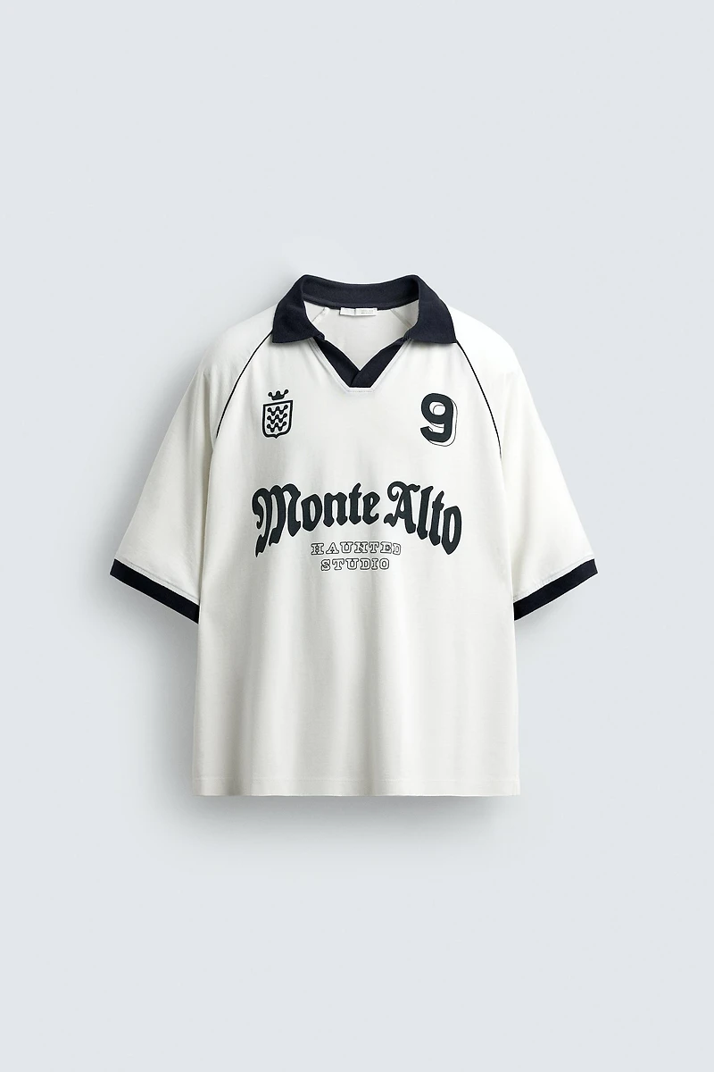RETRO FOOTBALL PRINT POLO SHIRT