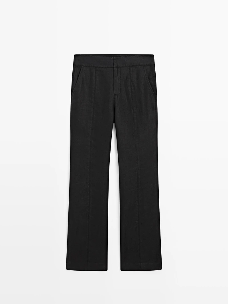 100% linen kick flare fit trousers
